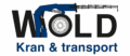 Wold Kran & transport logo. Tekstlogo med kran over.